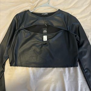 Black leather cut out crop top